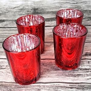 Kate Aspen Red Silver Glass Votive Candle Holders set